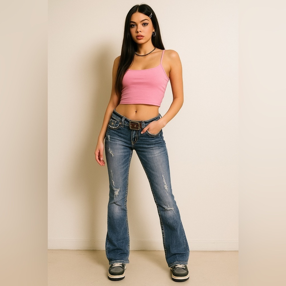 MEK Denim Women’s Distressed Low rise Osaka Bootcut Jeans – Sz 29×34